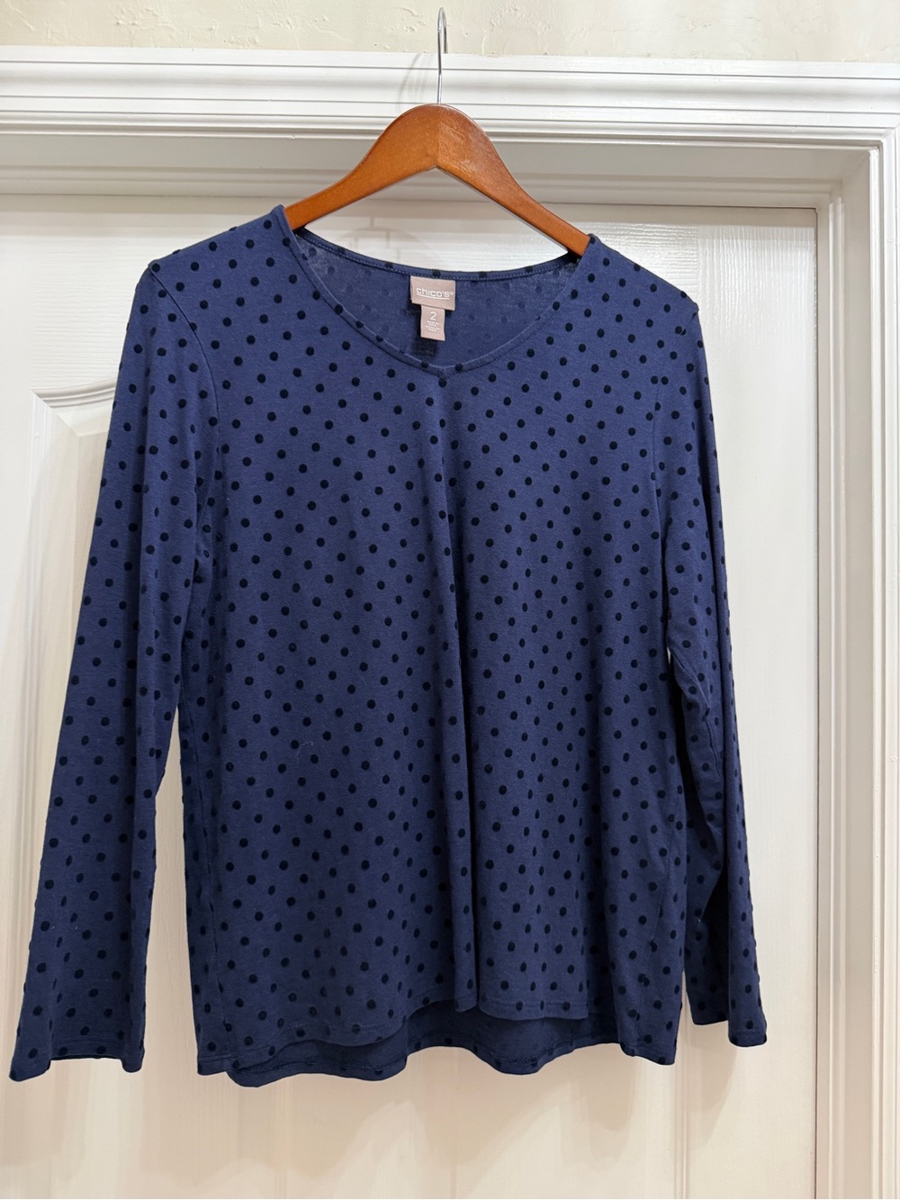 Chico’s Navy Long-Sleeve Polka Dot Tee